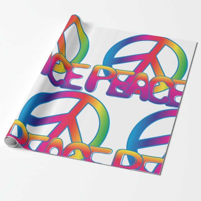 Papel De Regalo Signo de Paz Arcoíris Retro Hippie (Desenrollado)