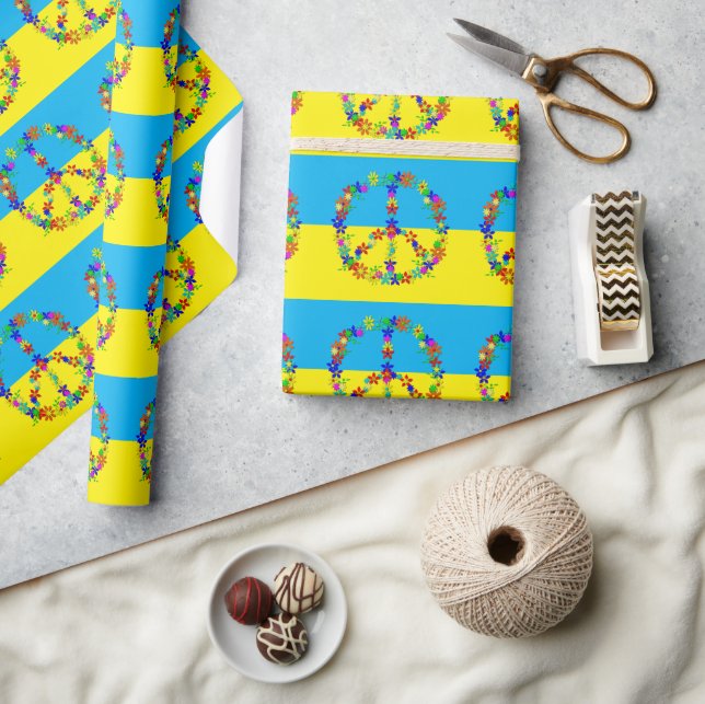 Papel De Regalo Signo de paz con flores, botón de bandera ucranian (Artesanía)