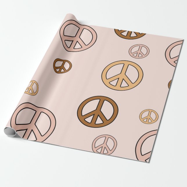 PAPEL DE REGALO SIGNO DE PAZ DISEÑO DE HIPPIE DE GRUPO INOXIDABLE (Desenrollado)