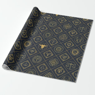 Papel De Regalo Signo Zodiaco de Oro Negro (2)
