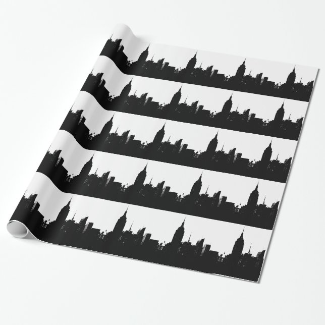 Papel De Regalo Silhouette Black White New York (Desenrollado)