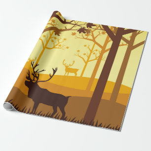 Papel De Regalo Silhouette caribú en el bosque en el mar de otoño