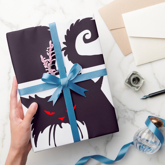 Papel De Regalo Silhouette de gato negro malvado con ojos rojos (Subido por el creador)