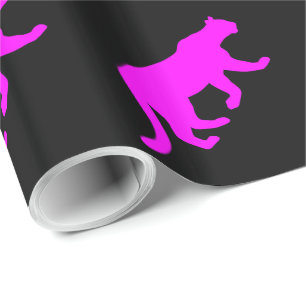 Papel De Regalo Silhouette de león de la montaña Magenta Cougar 