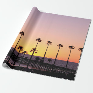 Papel De Regalo Silhouette de palmeras y muelle al atardecer