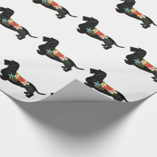 Papel De Regalo Silhouette floral de cabello alambrado Dachshund B