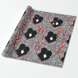 Papel De Regalo Silhouette Pareja Rojo Corazón Rojo Droplets Silve