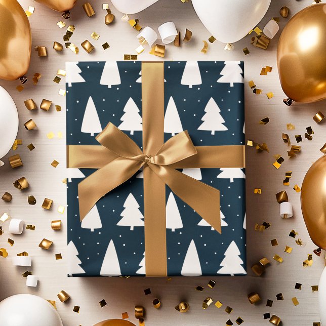 Papel De Regalo Silhouettes de árbol de Navidad blanco y azul (Subido por el creador)