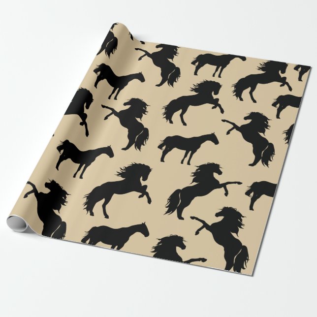 Papel De Regalo Silhouettes de caballo negro y taupe rústicos (Desenrollado)