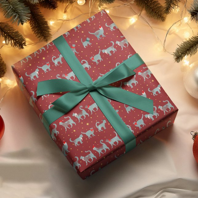 Papel De Regalo Silhouettes Verde azulado de gato lindo en Navidad (Subido por el creador)