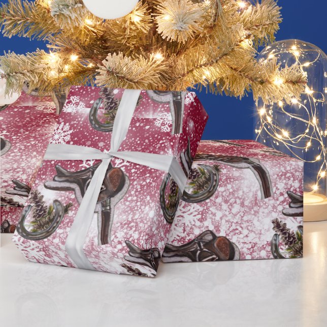 Papel De Regalo silla de montar herradura piñas, nieve (Vacaciones)