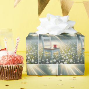 Papel De Regalo Silla Y Copa Roja En Flores Silvestres