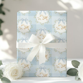 Papel De Regalo Silly Goose Blue Bow Whimsical Preppy Gingham