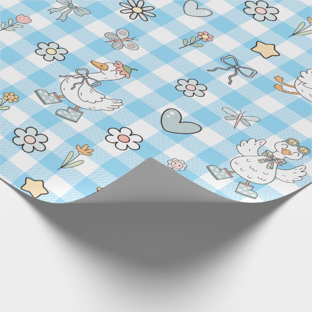 Papel De Regalo Silly Goose Blue Gingham Birthday (Esquina)