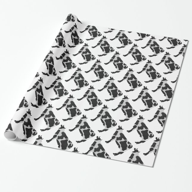 Papel De Regalo Silueta blanca y negra de vaca (Desenrollado)