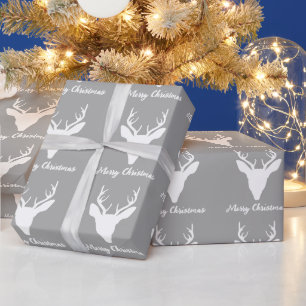 Papel De Regalo Silueta de cabeza de ciervo blanco sobre gris y te