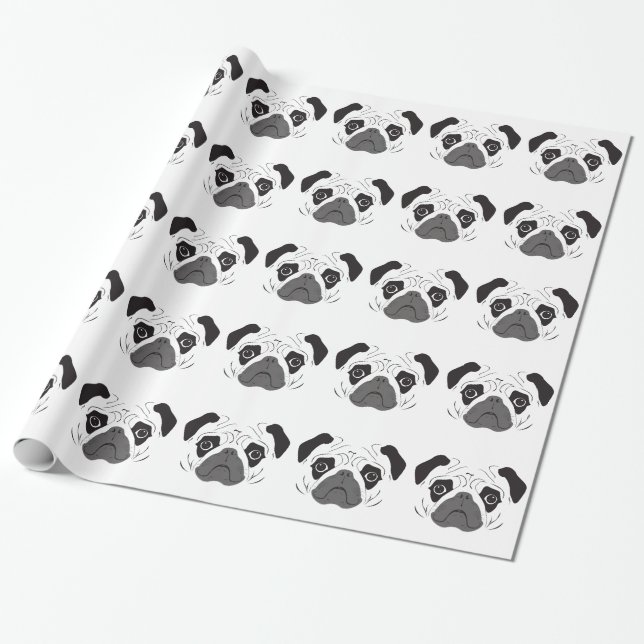 Papel De Regalo Silueta de cara de pug (Desenrollado)