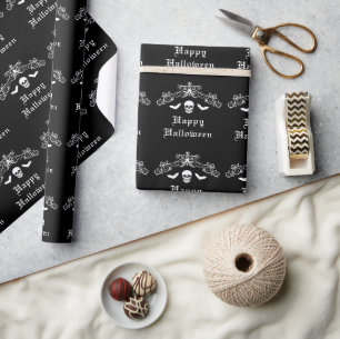 Papel De Regalo Silueta de cráneo y murciélagos Feliz Halloween ne