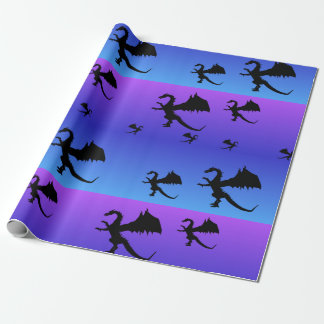 Papel De Regalo Silueta de Dragón Volador Púrpura Azul