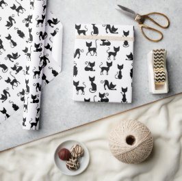 Papel De Regalo Silueta de gato negro y blanco