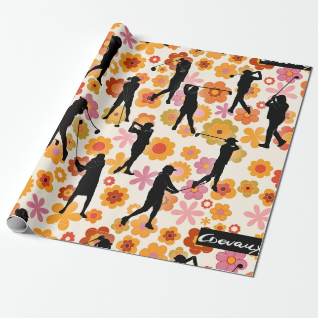 Papel De Regalo silueta de golfistas mujeres retro  (Desenrollado)