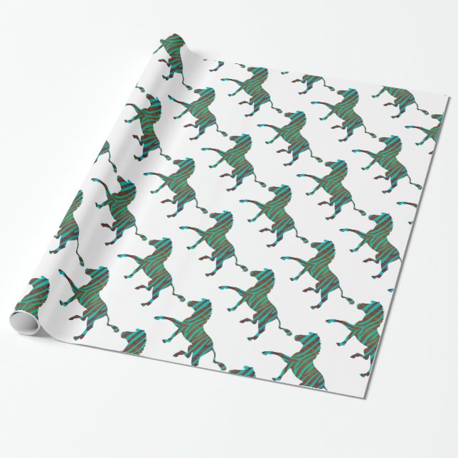 Papel De Regalo Silueta de impresión Verde azulada y marrón cebra (Desenrollado)