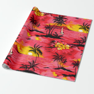 Papel De Regalo Silueta de palmeras acuáticas y patrón de playa