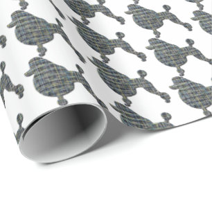 Papel De Regalo Silueta de perro caniche Cuadrícula amarilla y azu