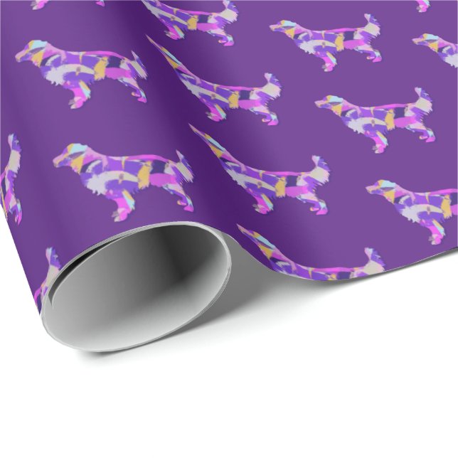 Papel De Regalo Silueta de perro colorida morada (Esquina del rollo)
