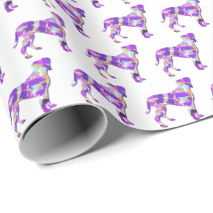 Papel De Regalo Silueta de perro de raza Boxer morado colorido