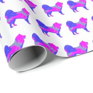 Papel De Regalo Silueta de perro Samoyed regalo blanco rosado/azul