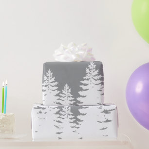 Papel De Regalo Silueta de pino blanco gris minimalista