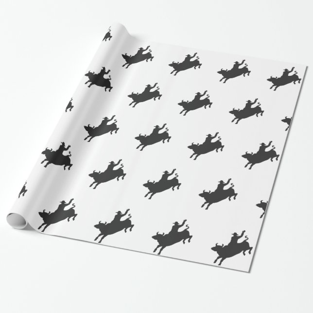 Papel De Regalo Silueta de Rodeo Bull Ride (Desenrollado)
