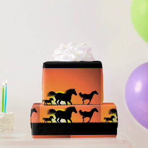 Papel De Regalo Silueta del atardecer de caballos salvajes