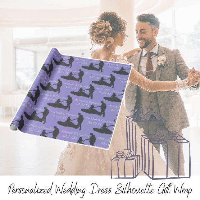 Papel De Regalo Silueta personalizada de vestir Boda (Personalized Wedding Dress Silhouette Wrapping Paper)