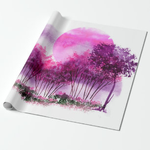 Papel De Regalo silueta rosa y púrpura de árboles en el fondo