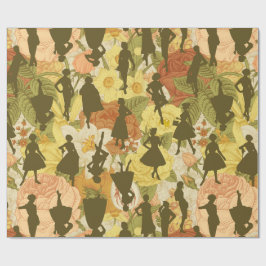 Papel De Regalo silueta vintage de olivo verde de mediados del sig