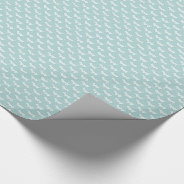 Papel De Regalo Siluetas blancas del Dachshund lindo en azul claro (Esquina)