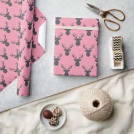 Papel De Regalo Siluetas de ciervos sobre rosa