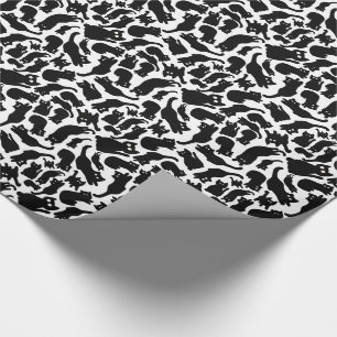 Papel De Regalo Siluetas de gato negro juguetón caprichoso