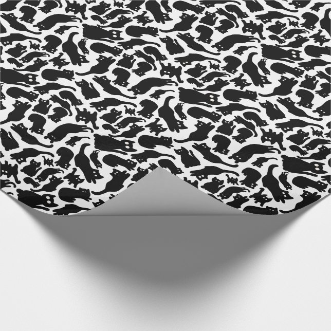 Papel De Regalo Siluetas de gato negro juguetón caprichoso (Esquina)