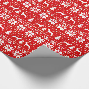 Papel De Regalo Siluetas de Podenco Faraónico Perros Navidad Rojo