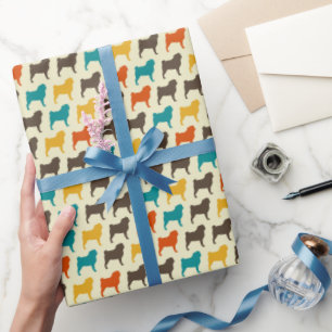 Papel De Regalo Siluetas de Pug   Patrón de raza de perro de color