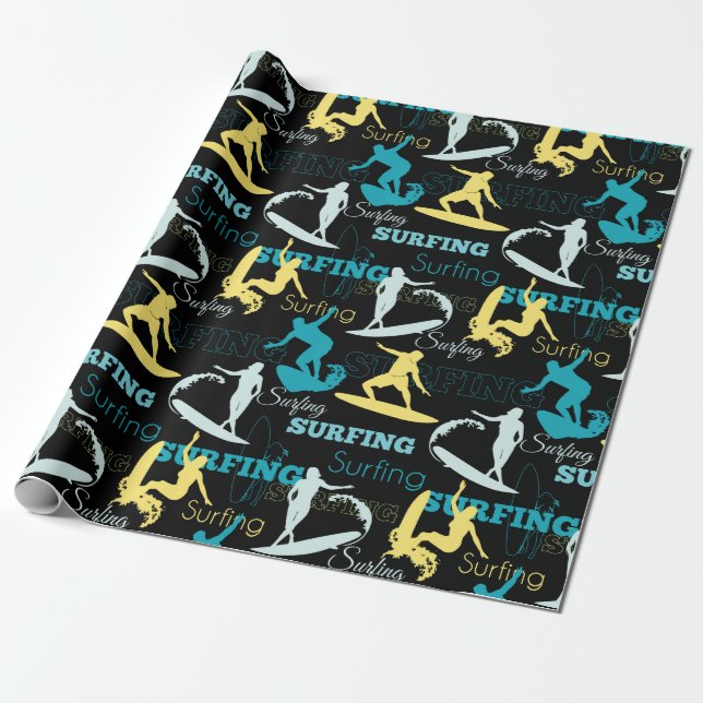 Papel De Regalo Siluetas de surf (Desenrollado)