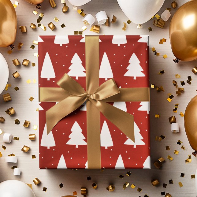 Papel De Regalo Siluinas de árbol de Navidad blancas y rojas (Subido por el creador)