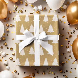 Papel De Regalo Siluinas de árboles de Navidad blancas y doradas