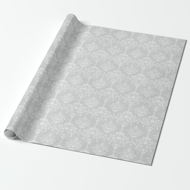 PAPEL DE REGALO SILVER DAMASK ELEGANTE BODA DE CUMPLEAÑOS (Desenrollado)