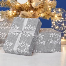 Silver Faux Purpurina Merry Christmas Calligraphy