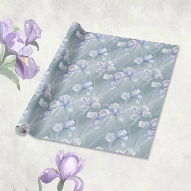 Papel De Regalo Silver Iris Floral 25º Aniversario Boda (Silver iris 25th Wedding Anniversary Wrapping Paper)