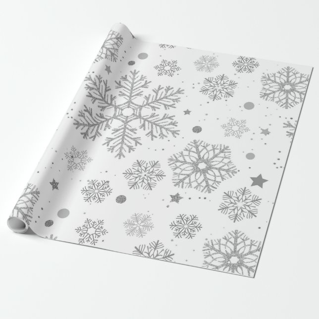 Papel De Regalo Silver snowflakes on white (Desenrollado)